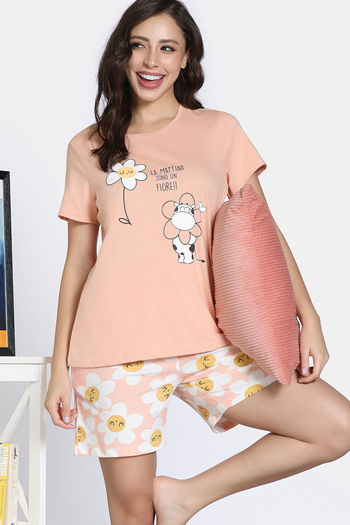 Buy Zivame Knit Cotton Short Set - Almost Apricot